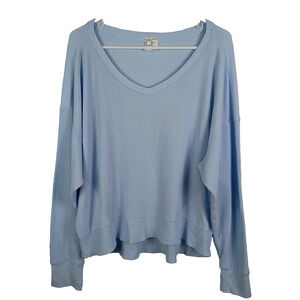Aerie Offline Waffle Top Blue Small Long Sleeve Pullover Thumbholes Oversized